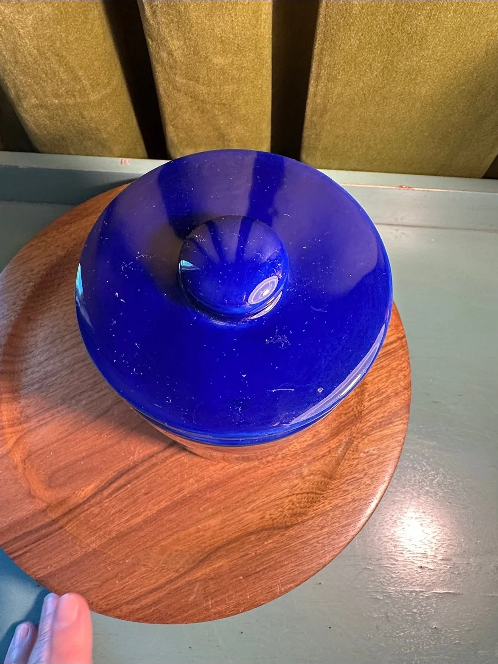 Cobalt blue goodies jar with lid rubber band complete